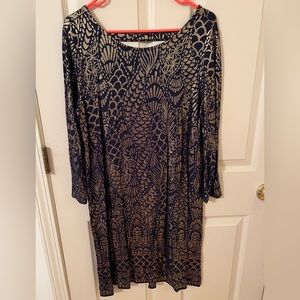EUC Navy Gold Foil Lilly Pulitzer Ophelia Dress Sz L
